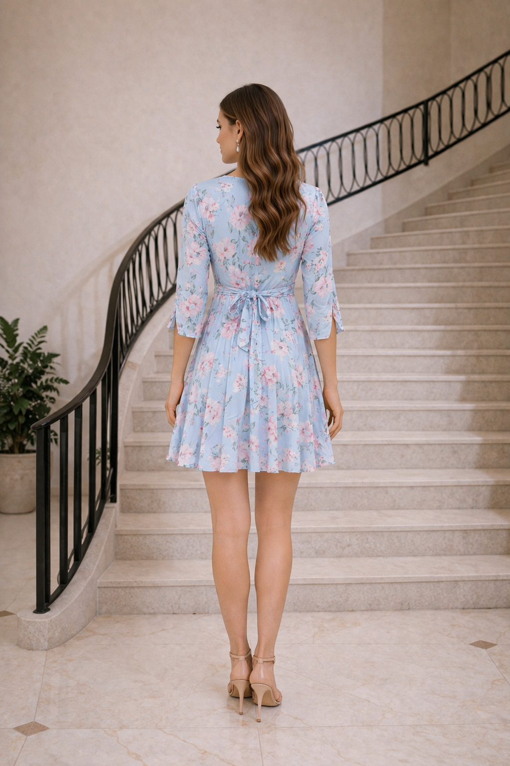 Elegant Floral Mini Dress for Women | V-Neck Skater Style