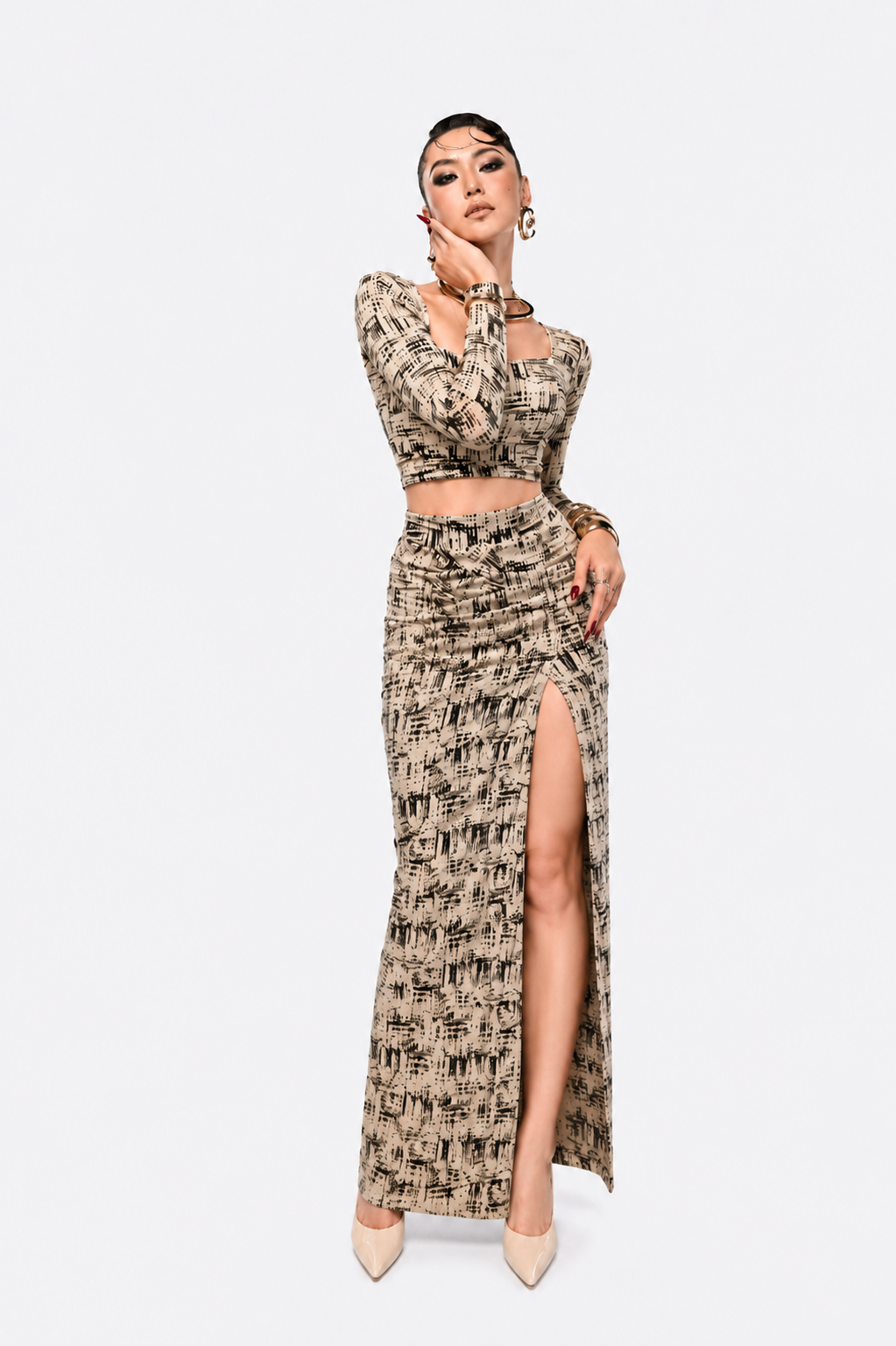 Elegant Printed Co-Ord Set for Women | Crop Top & Skirt