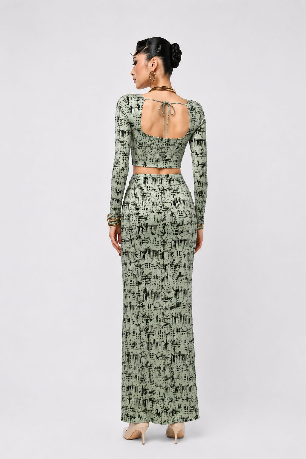Elegant Printed Co-Ord Set for Women | Crop Top & Skirt