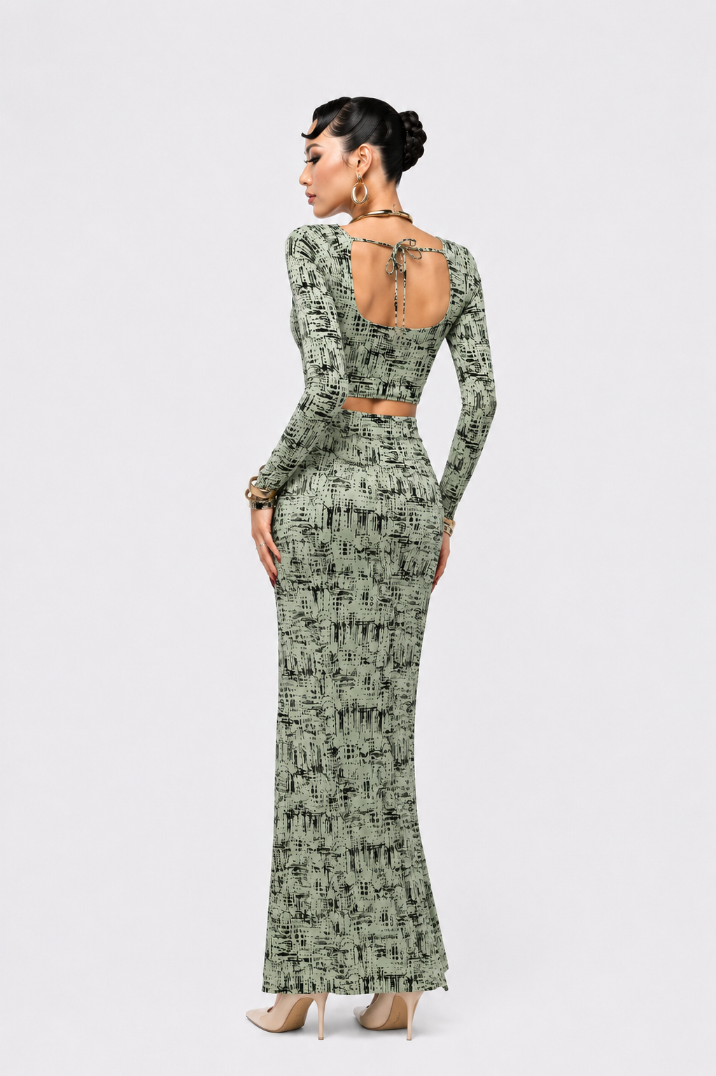 Elegant Printed Co-Ord Set for Women | Crop Top & Skirt