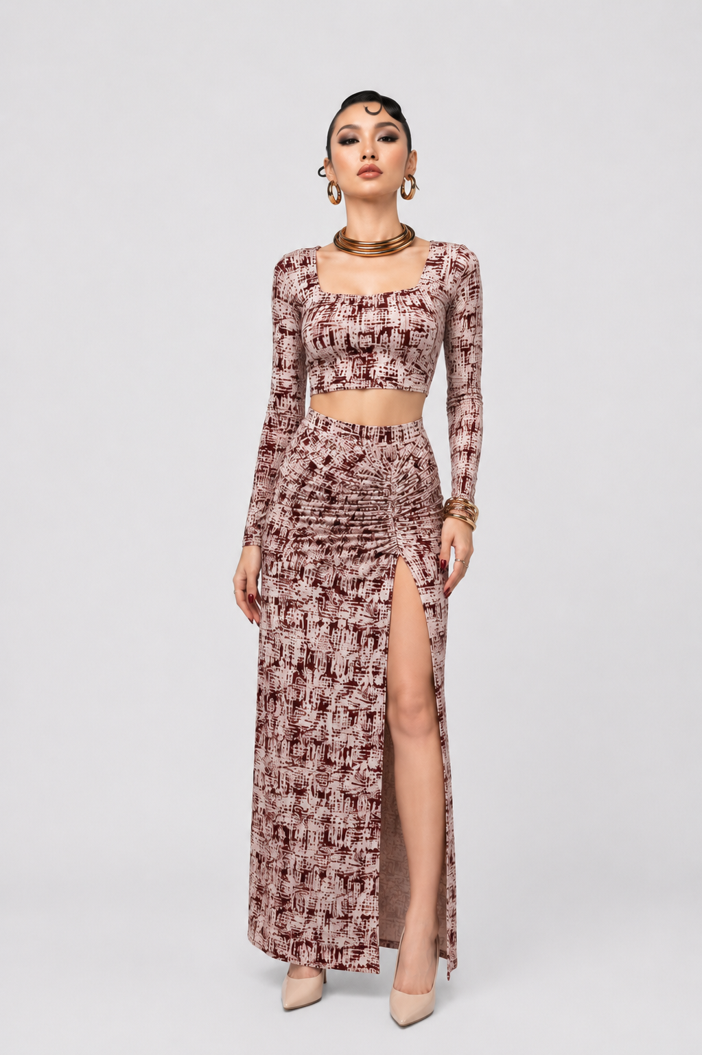 Elegant Printed Co-Ord Set for Women | Crop Top & Skirt