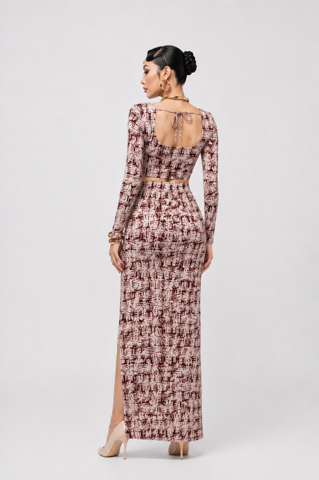 Elegant Printed Co-Ord Set for Women | Crop Top & Skirt