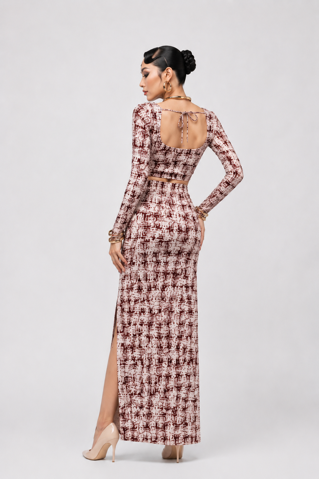 Elegant Printed Co-Ord Set for Women | Crop Top & Skirt