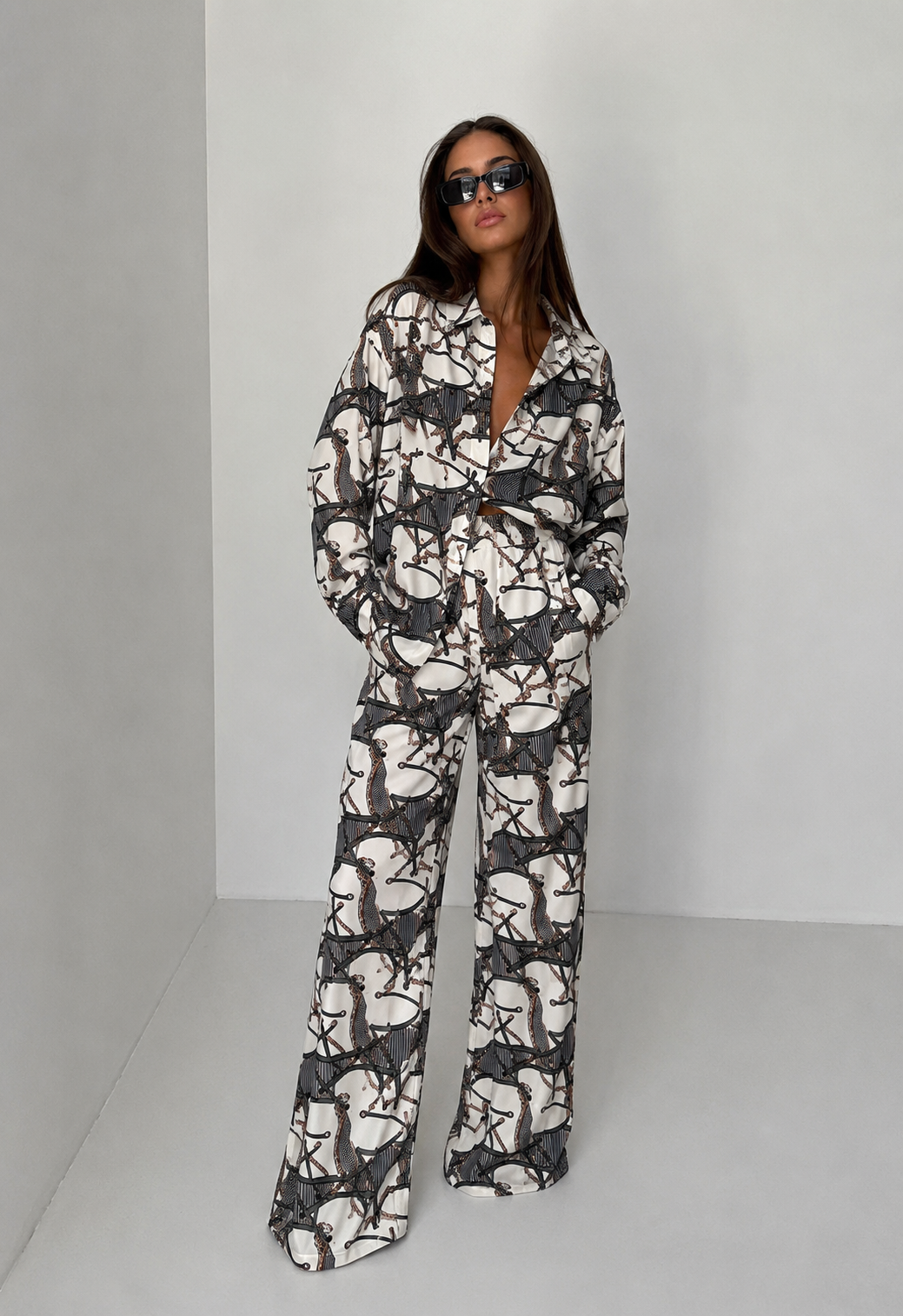 Elegant Printed Co-Ord Set for Women | Shirt & Trousers