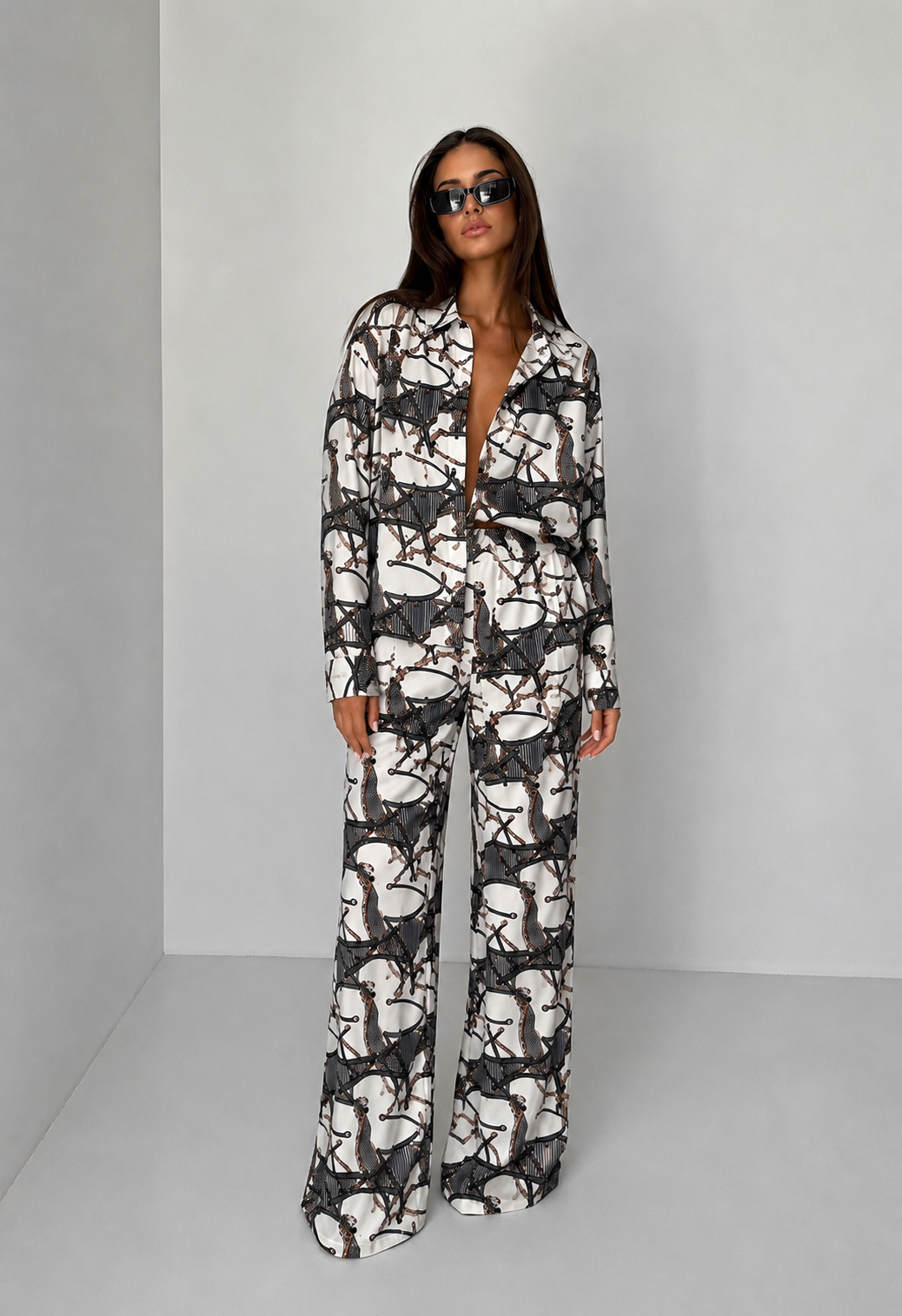 Elegant Printed Co-Ord Set for Women | Shirt & Trousers