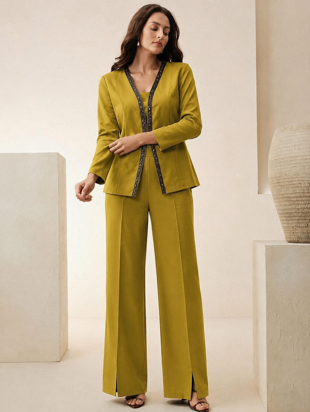 Elegant Three-Piece Co-Ord Set for Women | Jacket & Trousers