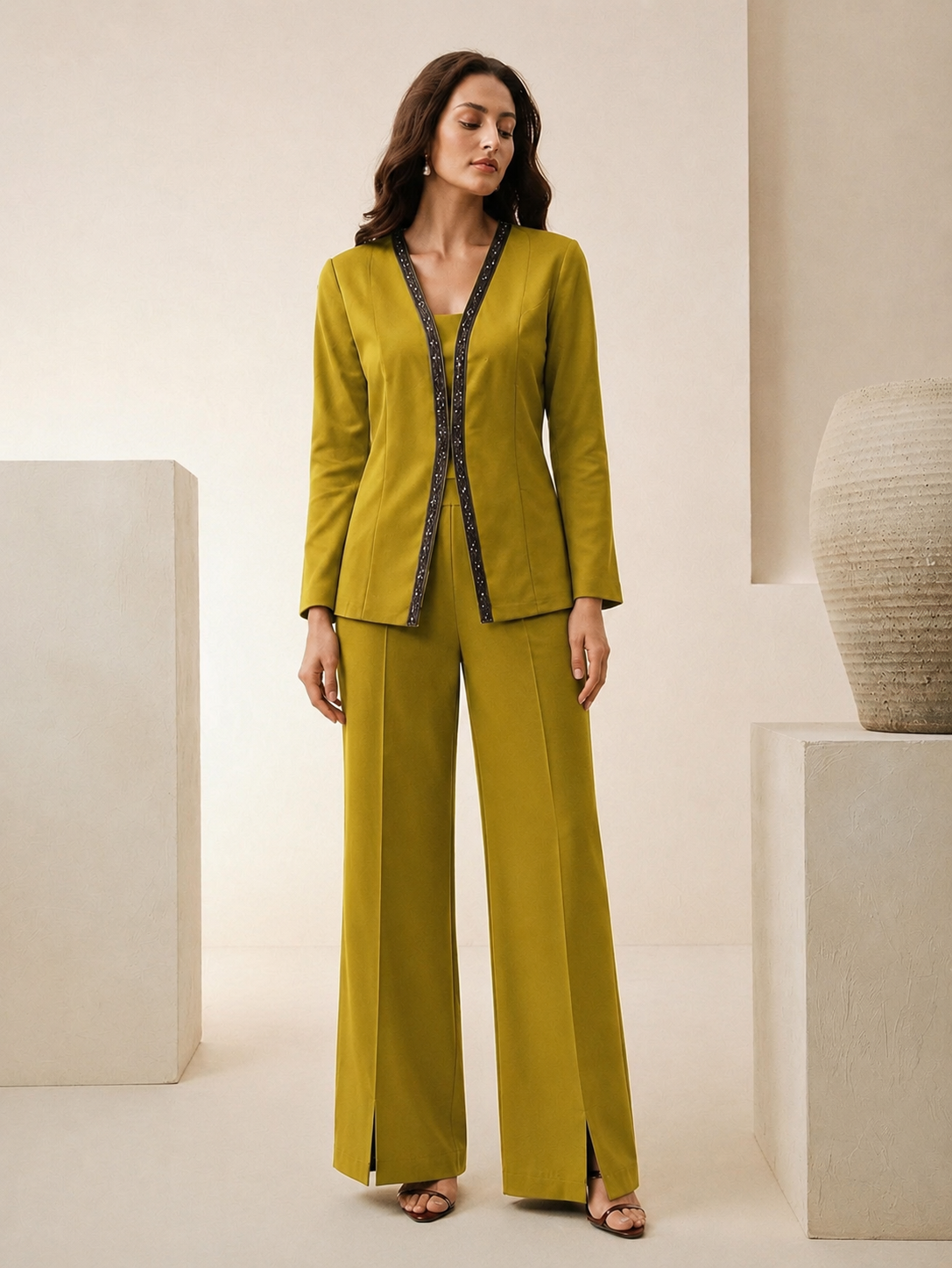 Elegant Three-Piece Co-Ord Set for Women | Jacket & Trousers