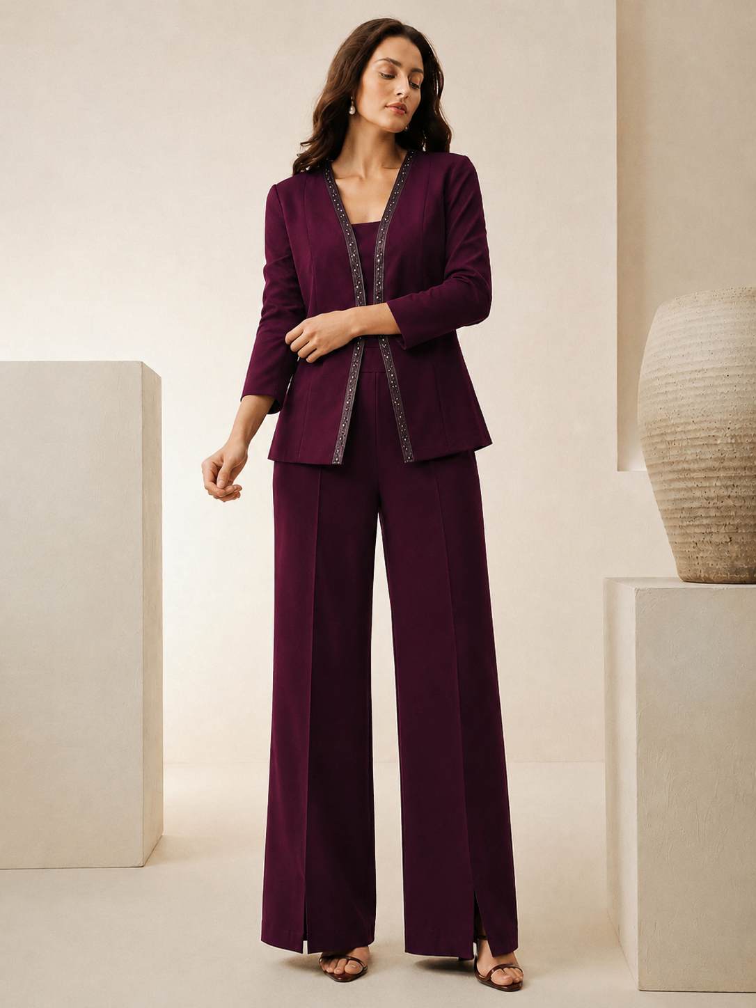 Elegant Three-Piece Co-Ord Set for Women | Jacket & Trousers
