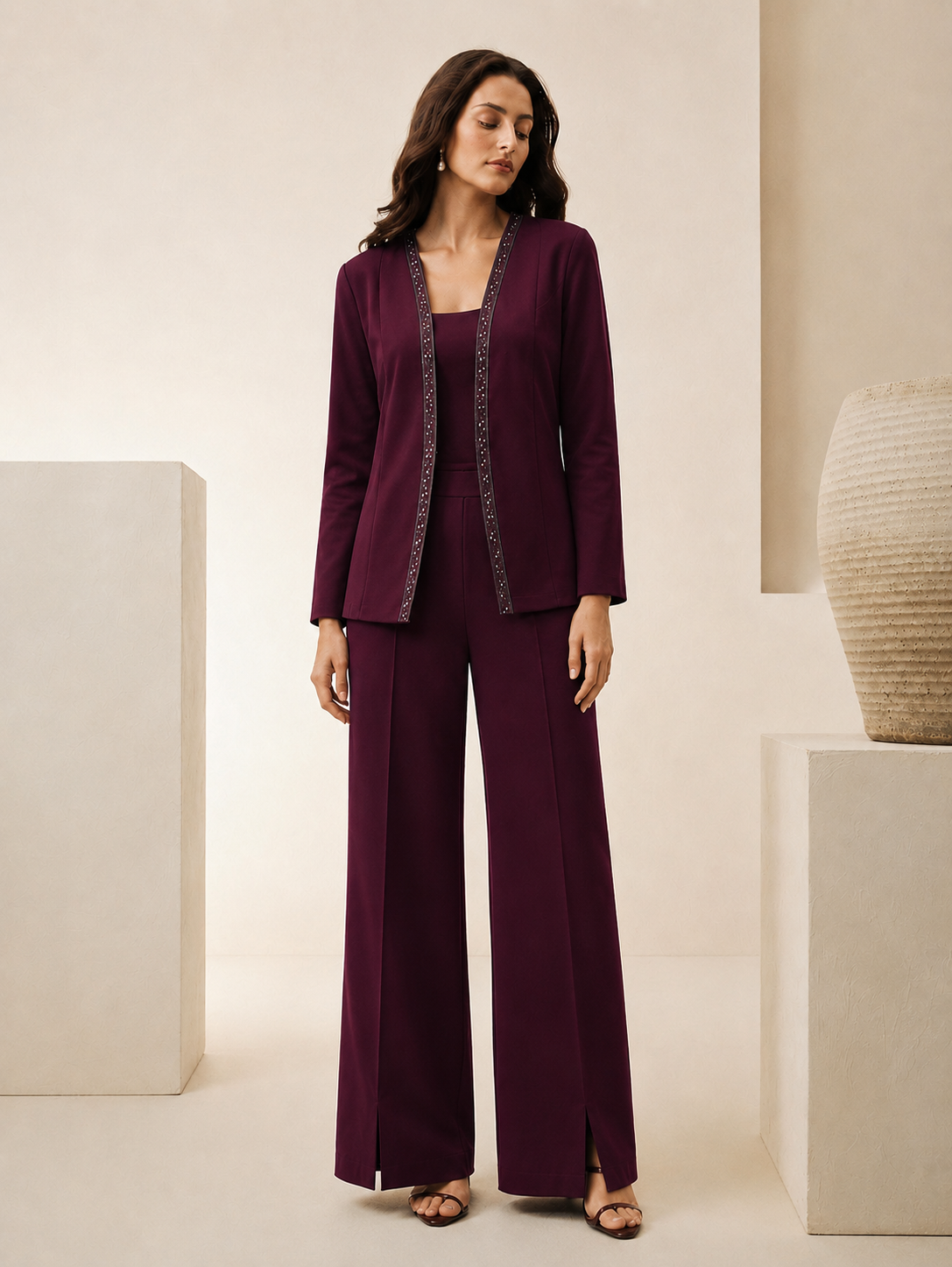 Elegant Three-Piece Co-Ord Set for Women | Jacket & Trousers