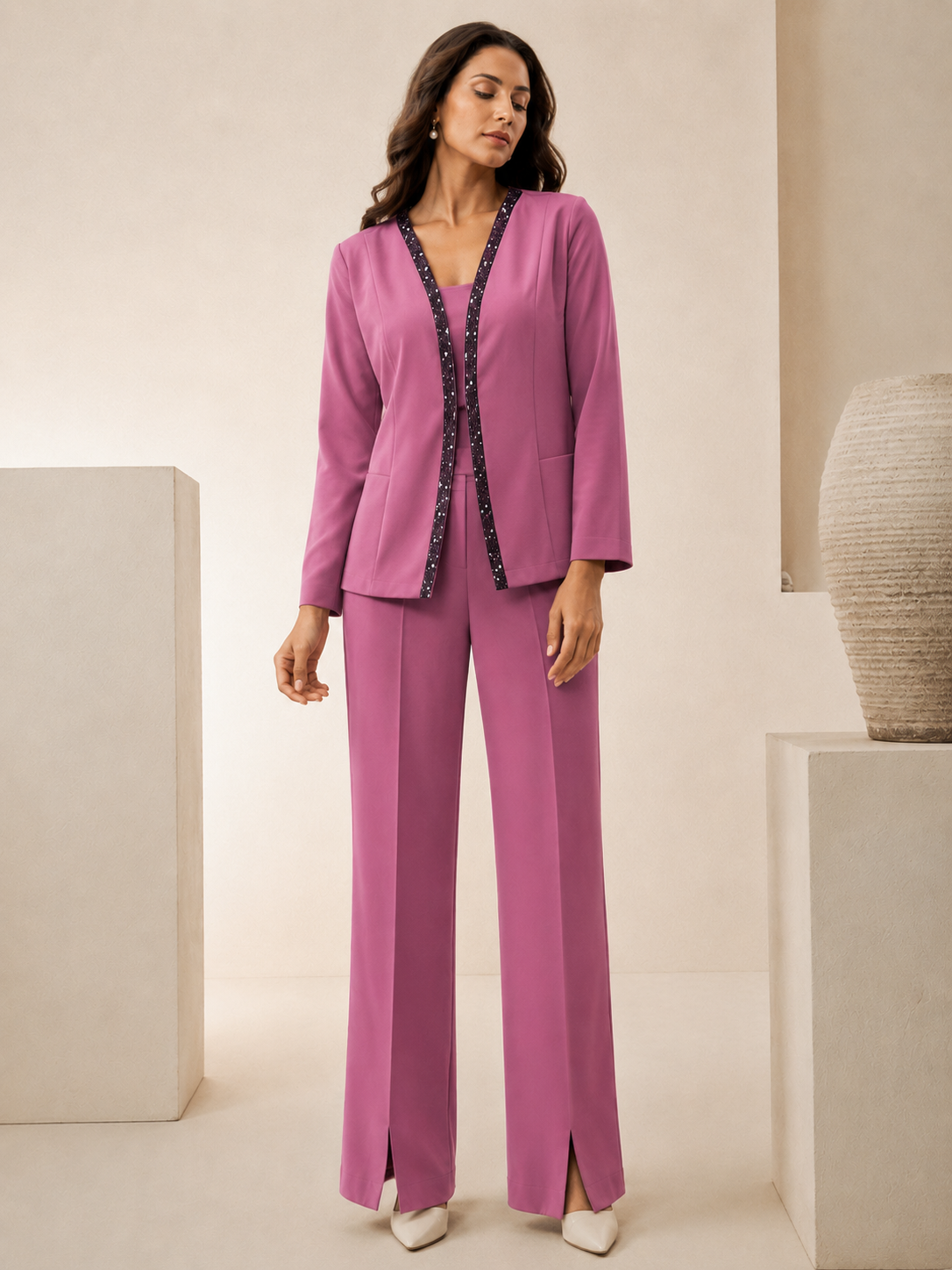 Elegant Three-Piece Co-Ord Set for Women | Jacket & Trousers