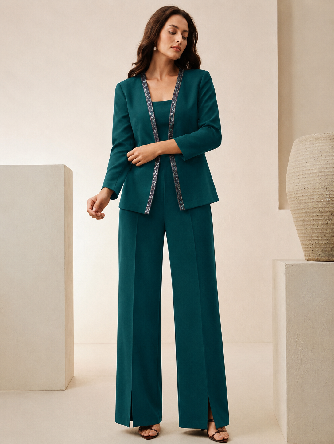 Elegant Three-Piece Co-Ord Set for Women | Jacket & Trousers