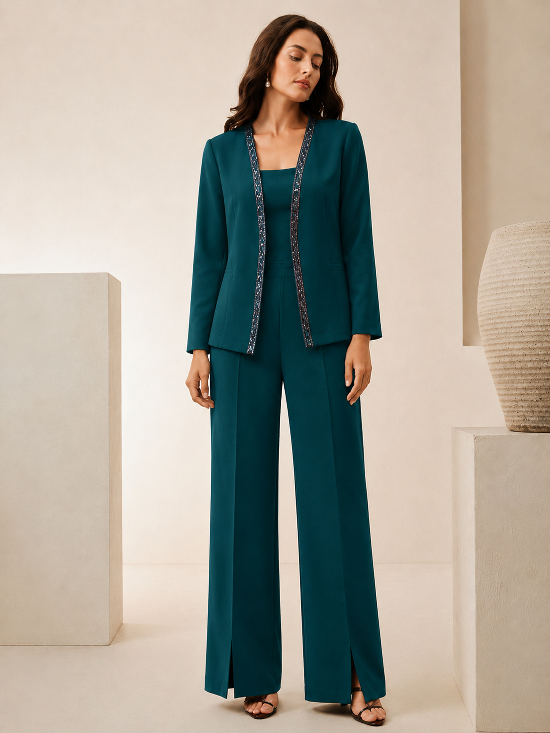 Elegant Three-Piece Co-Ord Set for Women | Jacket & Trousers