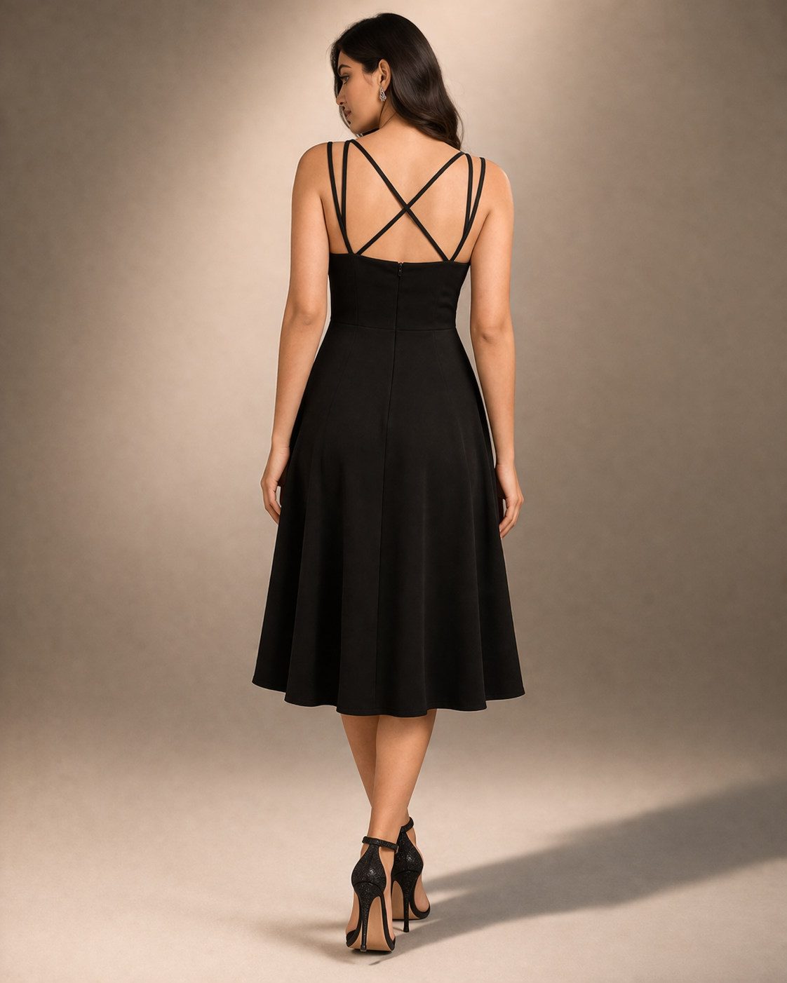 Elegant A-Line Midi Dress for Women | Square Neck Party Dress