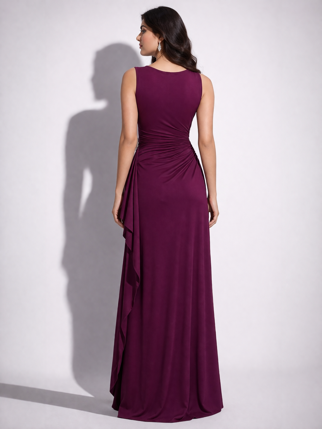 Elegant Draped Maxi Gown for Women | V-Neck Evening Party Dress