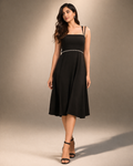 Elegant A-Line Midi Dress for Women | Square Neck Party Dress