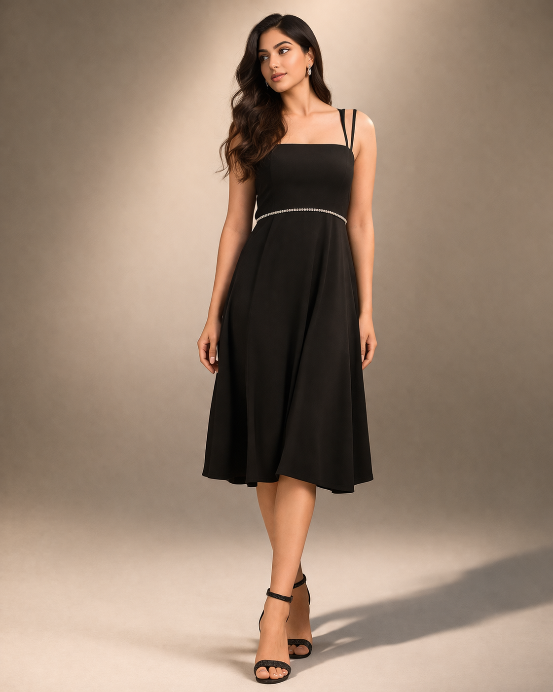 Elegant A-Line Midi Dress for Women | Square Neck Party Dress