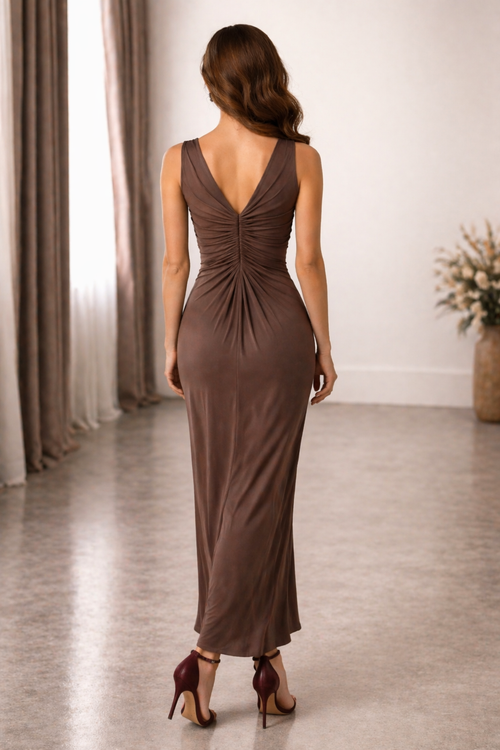 Elegant Bodycon Maxi Gown for Women | V-Neck Party Dress